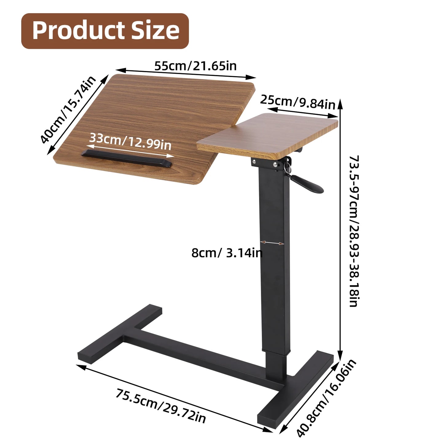 Height Adjustable Table,  Bedside desk,  Laptop Table with Hidden Rolling Wheels
