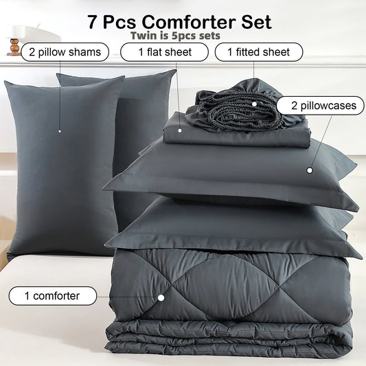7 piece  Queen, King Bedding Sets Home Decor Comforter Flat Sheet Fitted Sheet Pillowcases Sleeping Sets