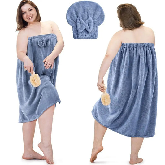 2 Sets Plus Size Womens Wrap Towel with Hair Towel Bath Wrap Shower Spa Wraps for Womens Bathrobe Blue
