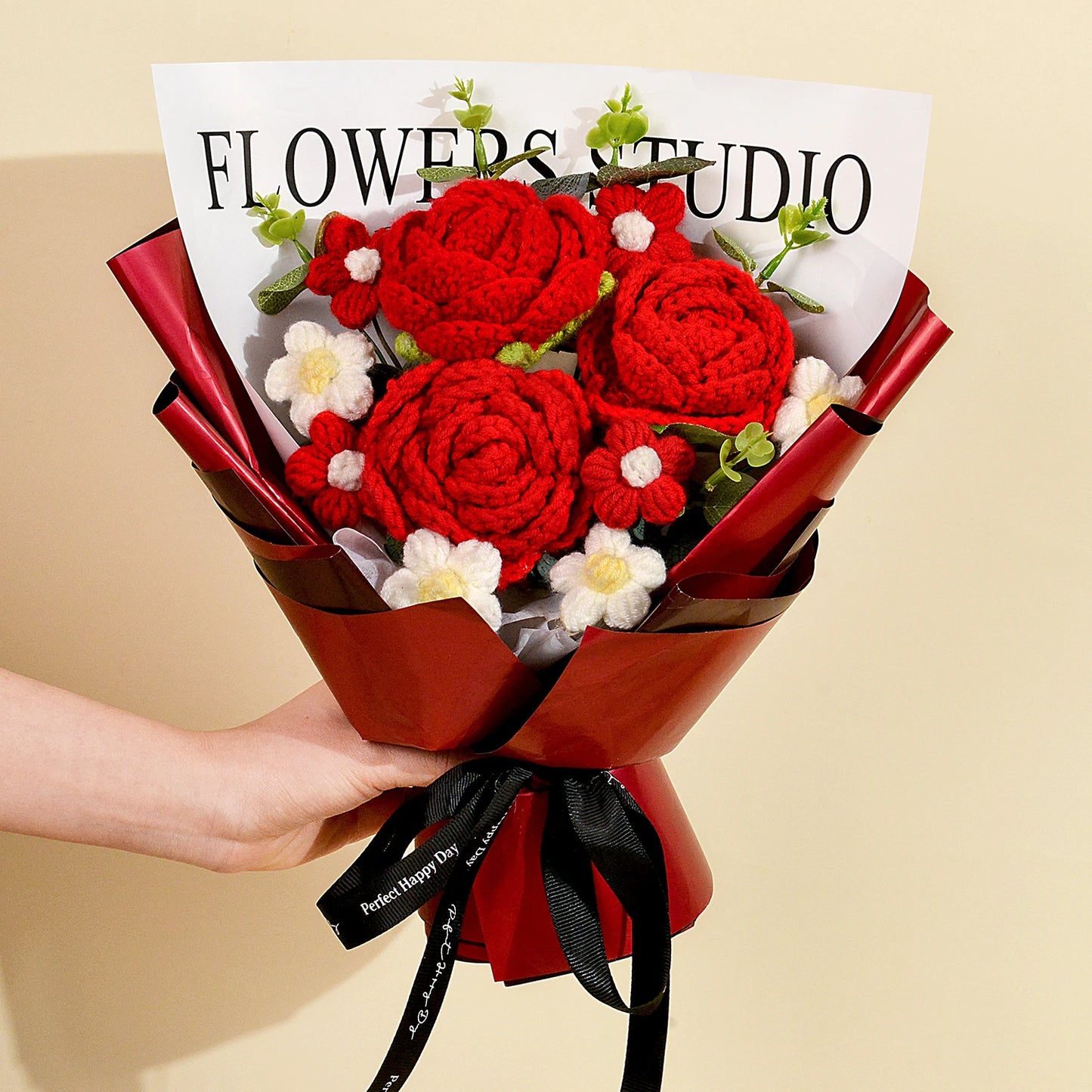 Handmade Crochet Red Rose Flowers Bouquet, for Mother's Day, Valentine's Day, Anniversary, Birthday