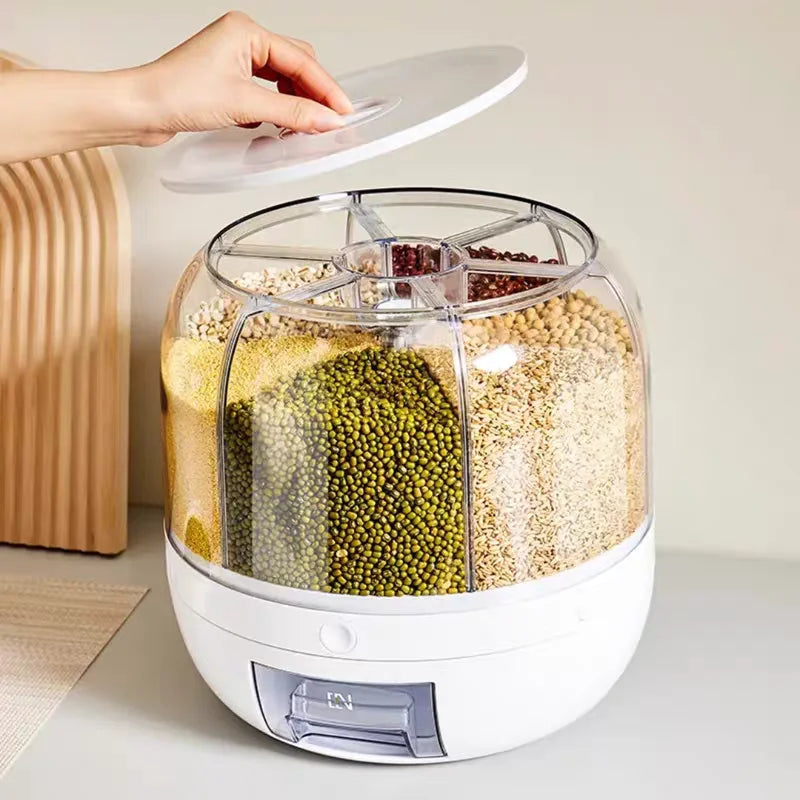 Rotating Food Storage Containers, Rice Distributor, Transparent Large Capacity Beans, Grain Container With Lid