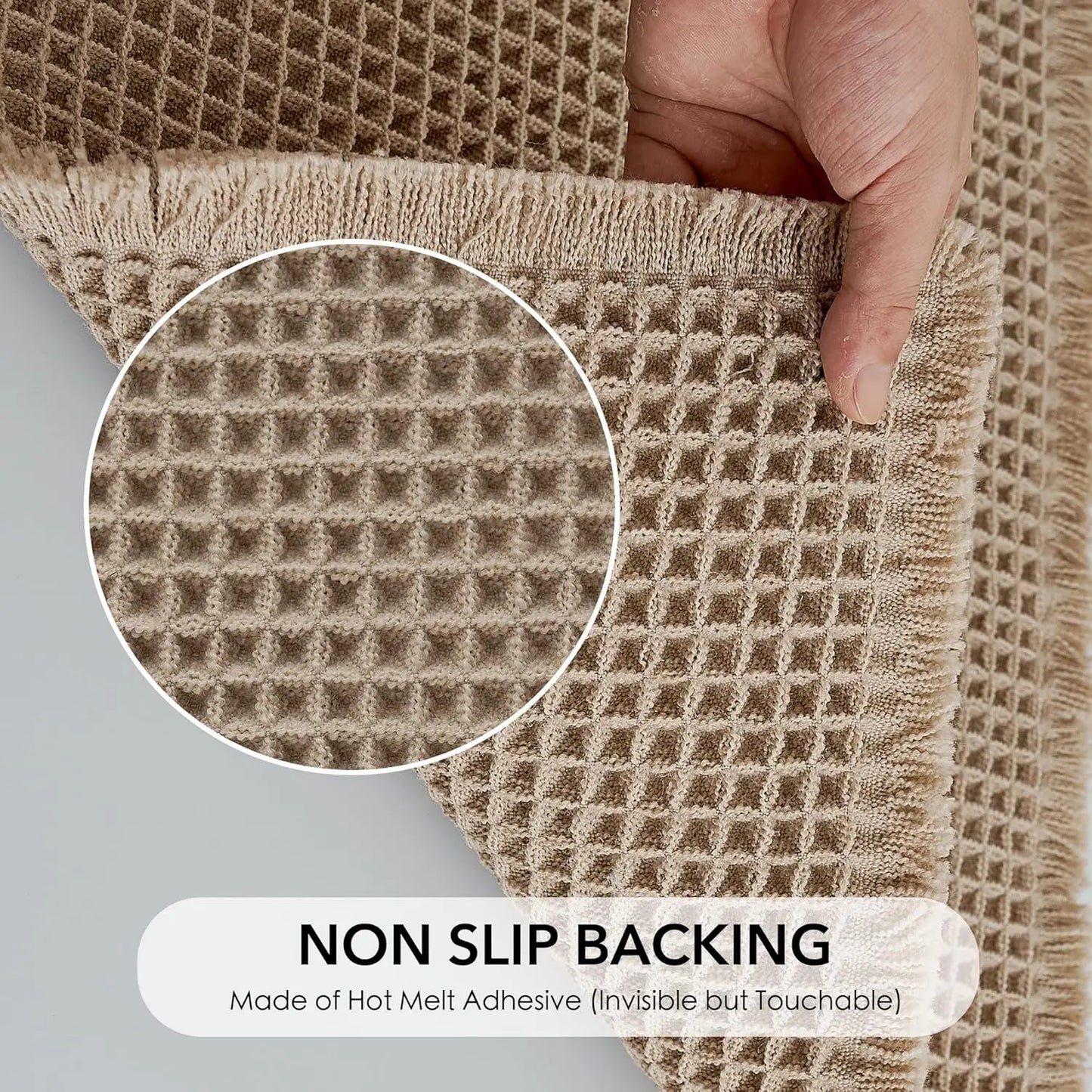 Non Slip Waffle Brown Bathroom Rugs, Super Absorbent Quick Dry Soft Washable Small Bath Mat with Tassels for Bathroom