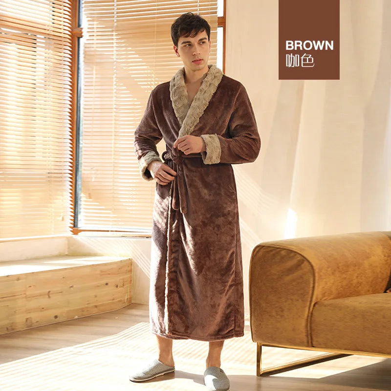Men's Cozy Long-Sleeve Shawl Collar Home Loungewe Couple's Matching Brushed Flannel Robe Set Warm Sleepwear for Winter Nights