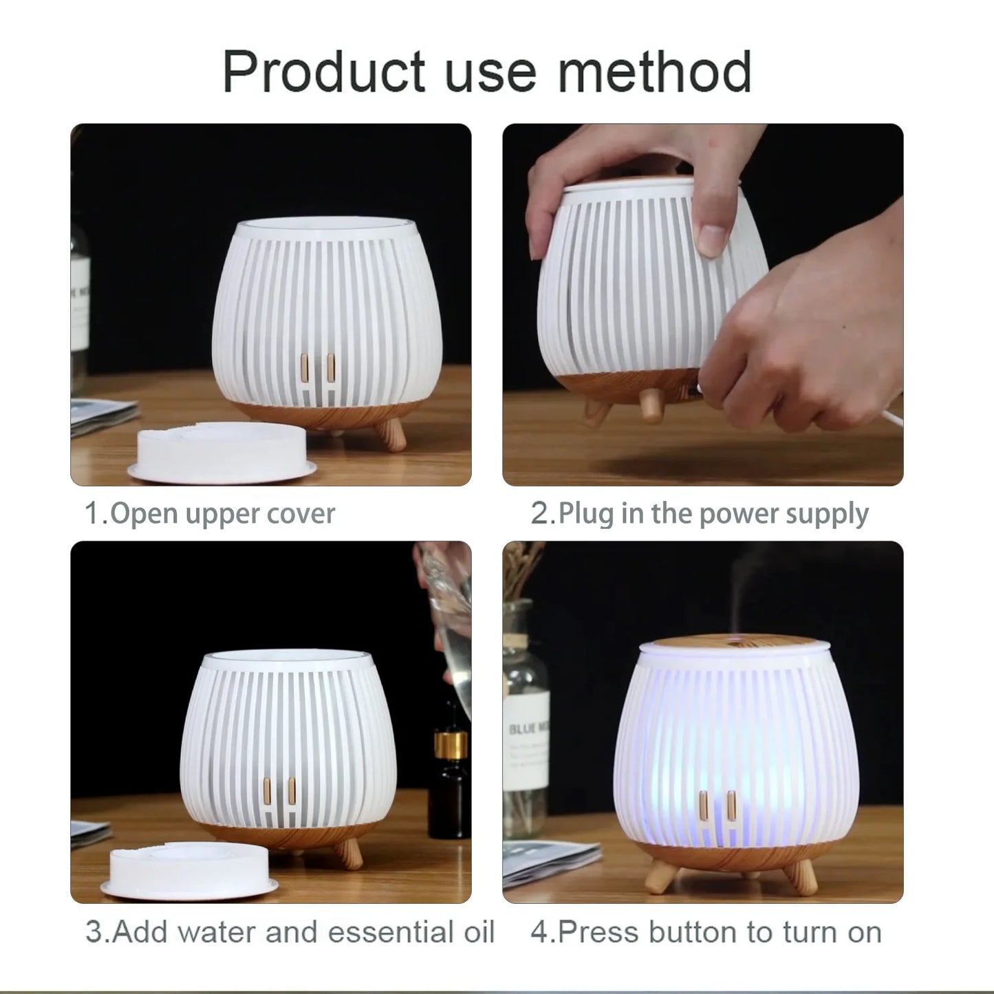 Air diffusers home idea household supplies decorative lights wood grain design mini desktop aromatherapy diffuser humidifier