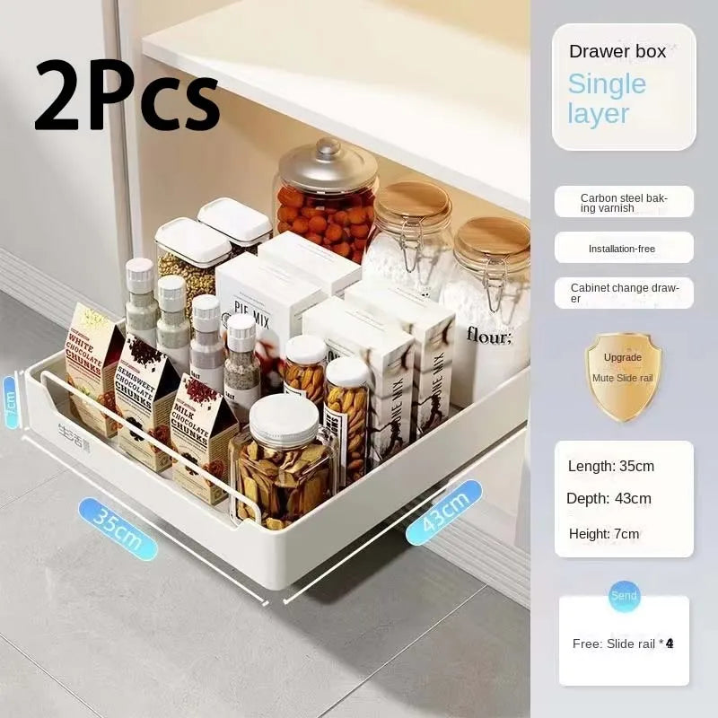 New Kitchen Storage Rack with Slide Rails Pull-out Kitchen Drawer, Storage Tray, Spice Box, Storage Shelf, Cabinets Organizer