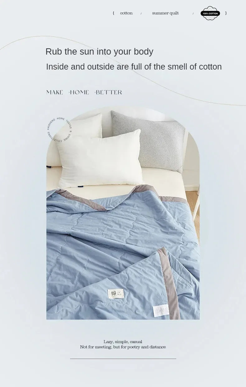100% cotton inside and outside summer cool  air conditioning quilt washed cotton pure cotton summer quilt thin quilt summer
