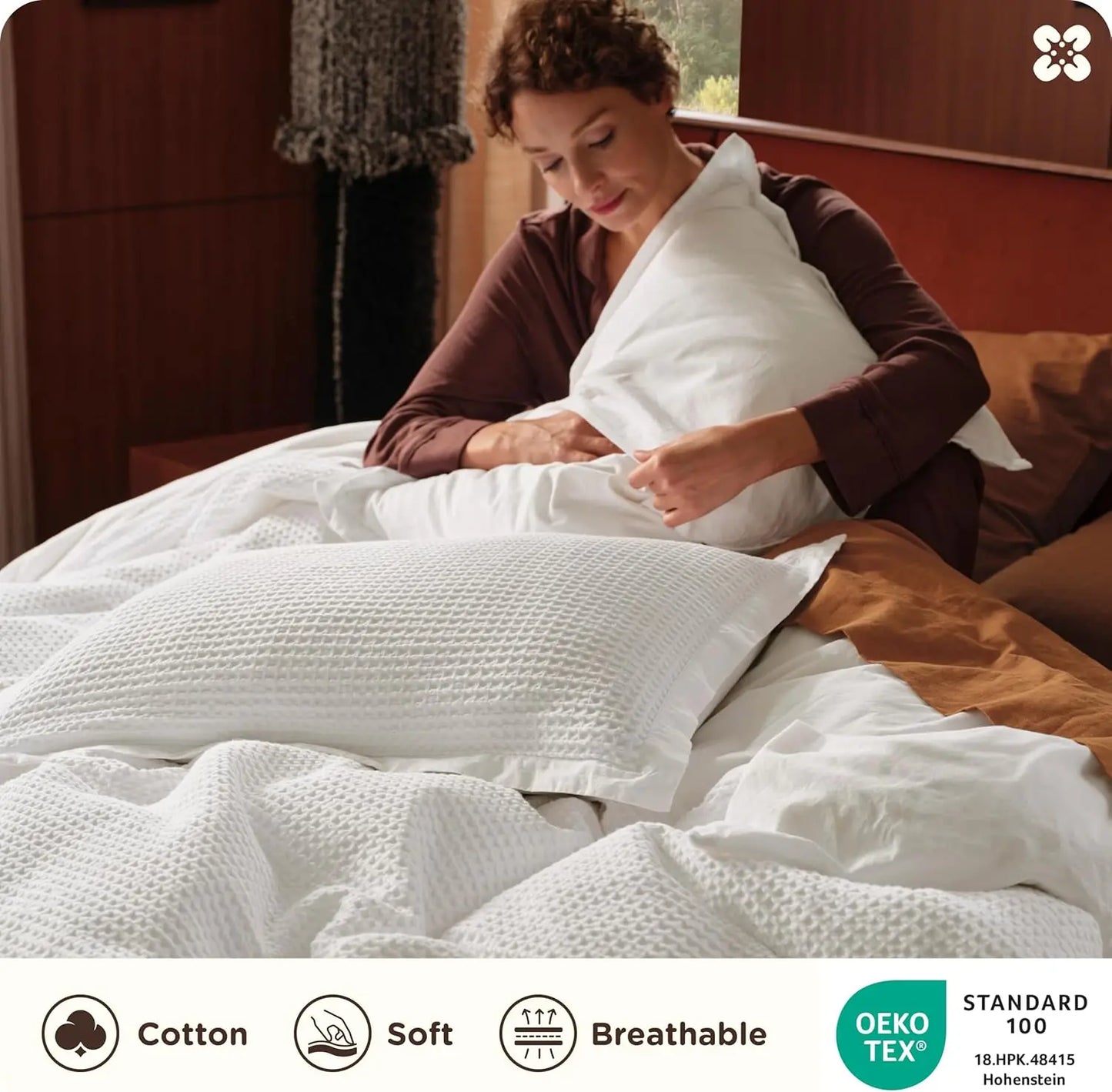 King Size Cotton Waffle Weave Duvet Cover Set - 100% Cotton, Breathable & Soft for All Seasons, 3 Pieces