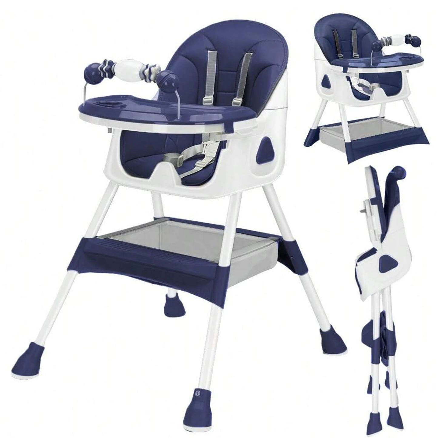 Foldable Baby High Chair 6 Months Plus, with Large Anti-slip Pad & Toy Rack, Easy to Clean