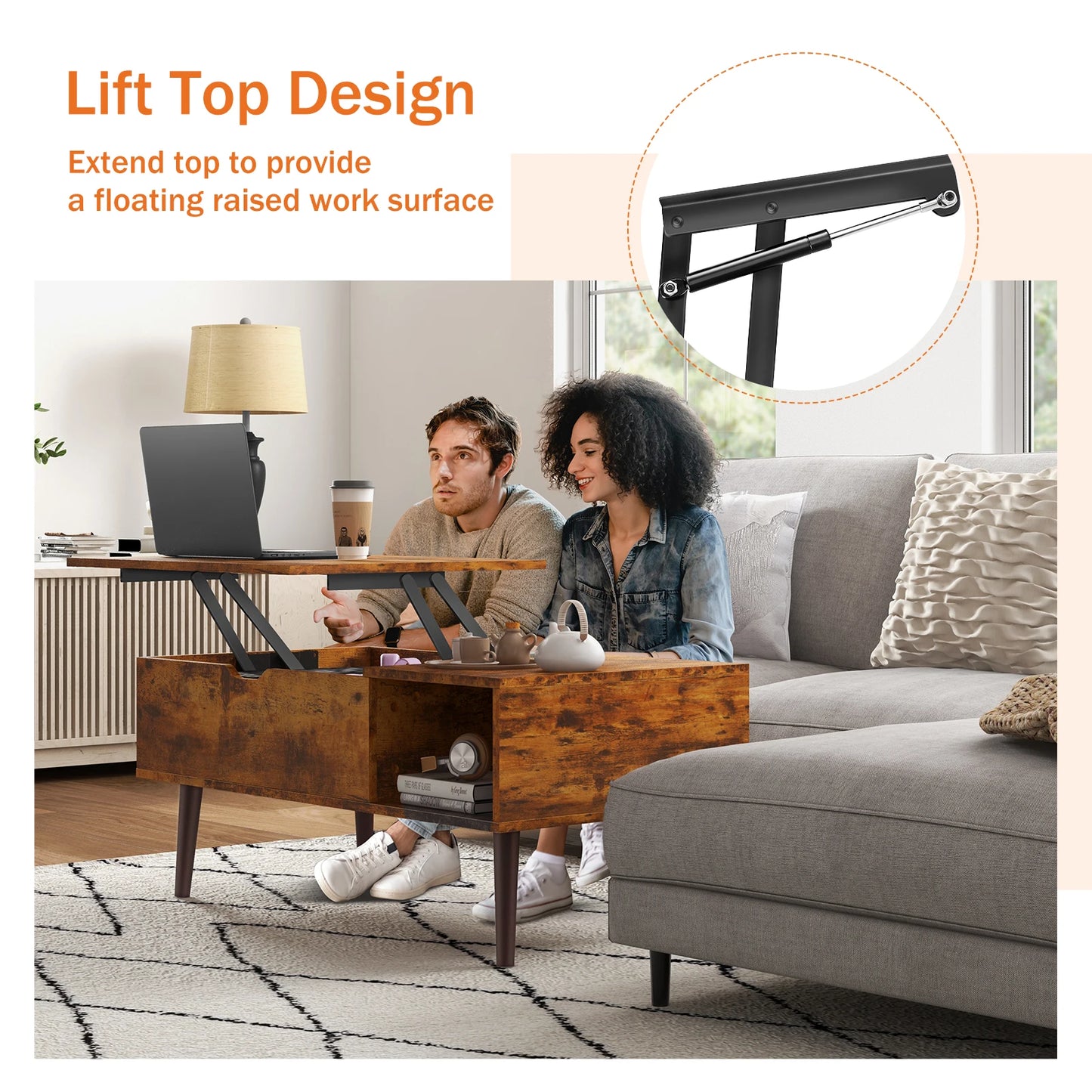 Lift Top Coffee Tables For Living Room 39.37"x19.7" Desk Tea Wood Dining Tables Adjustable Storage Shelf Easy Lift Or Lower