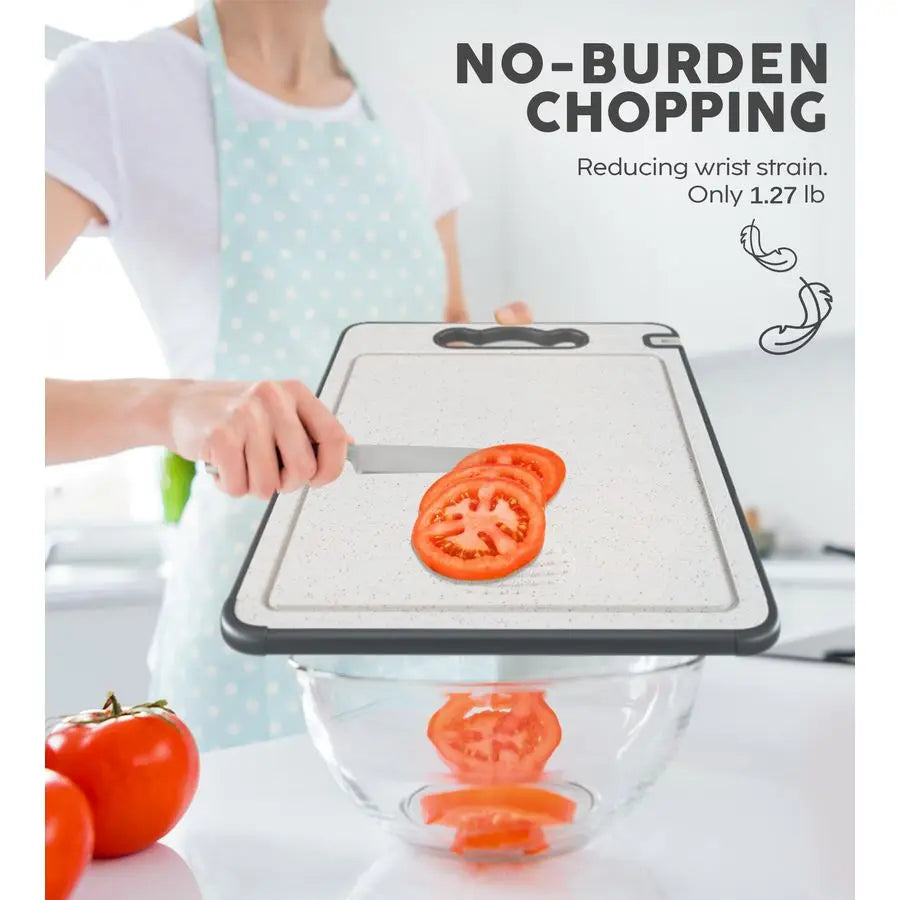 Sided 304 Stainless Steel amp Wheat Straw Cutting Board,Non Toxic Lightweight Chopping Board, Dishwasher Safe,Scratch Resistant