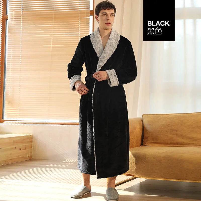 Men's Cozy Long-Sleeve Shawl Collar Home Loungewe Couple's Matching Brushed Flannel Robe Set Warm Sleepwear for Winter Nights