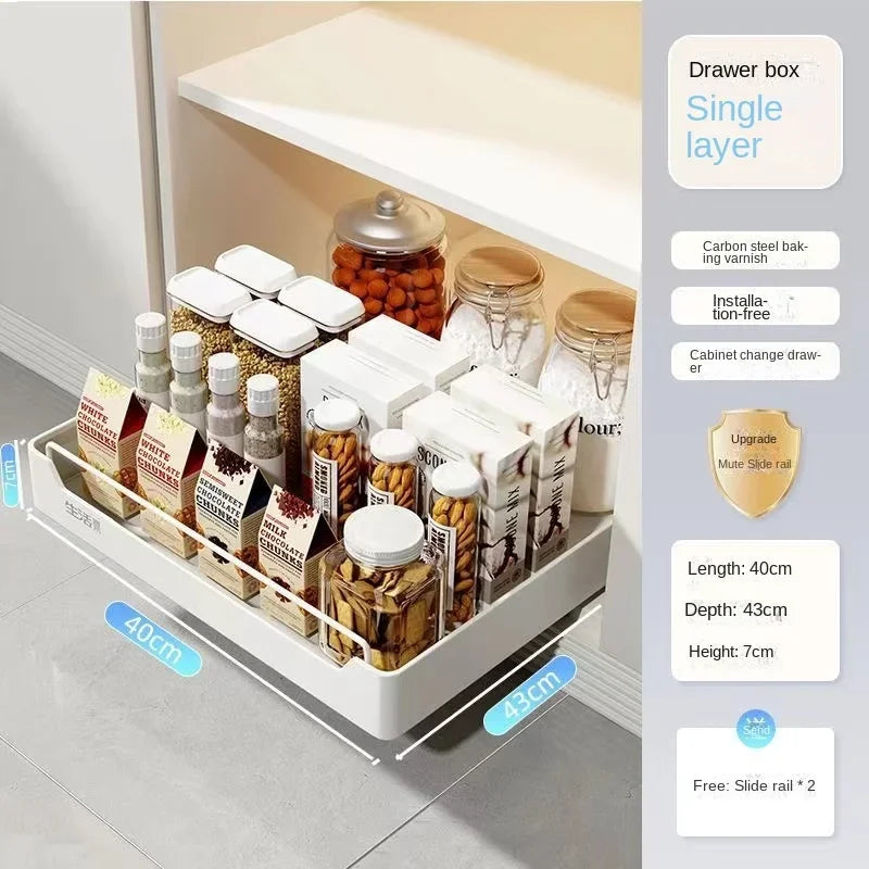 New Kitchen Storage Rack with Slide Rails Pull-out Kitchen Drawer, Storage Tray, Spice Box, Storage Shelf, Cabinets Organizer