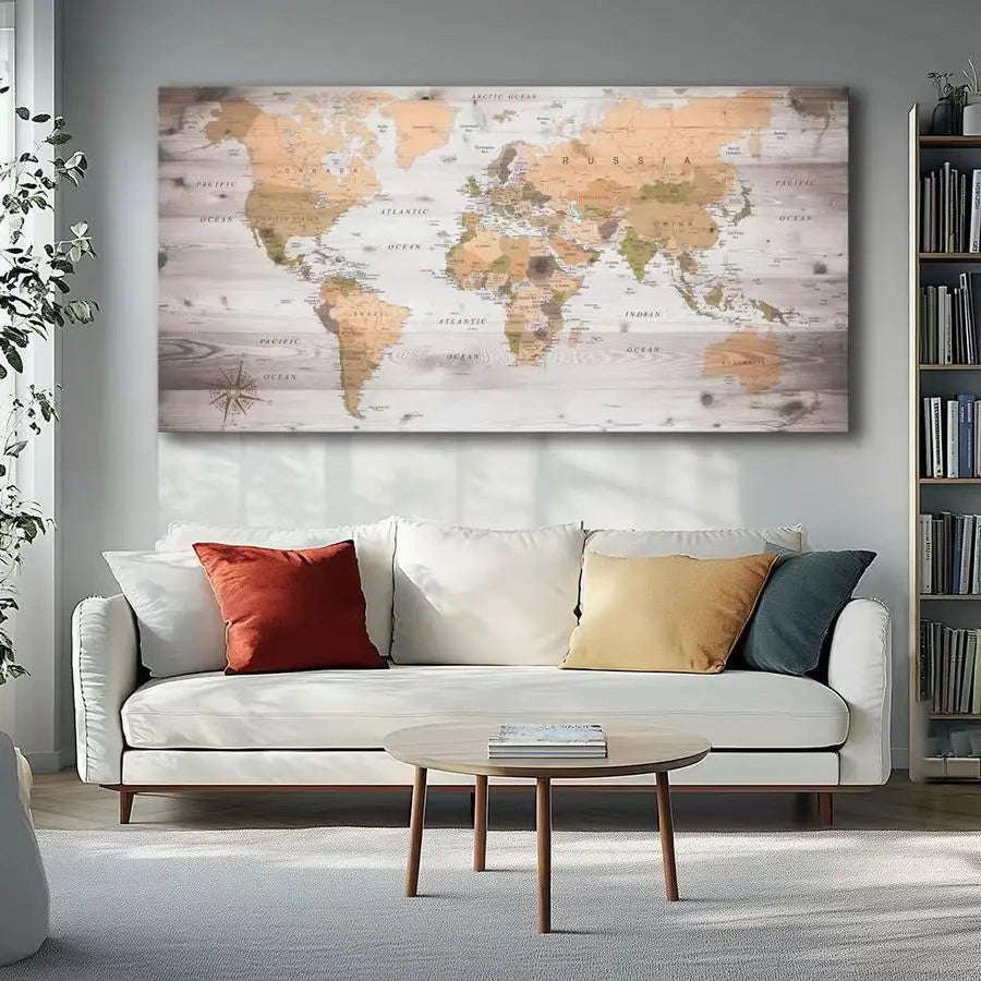 Wall Art 20x40 large map of the world Painting Ready to Hang Framed World Map Artwork Prints for Home