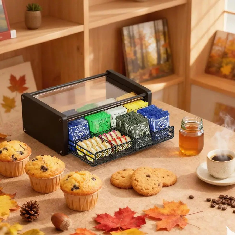 Tea Organizer and Storage with Drawers, Divided Compartments Storage, Kitchen Organizers
