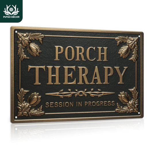 Putuo Decor Metal Sign Decor,PORCH THERAPY Vintage Metal Tin Sign,Wall Art Decoration for Home Farmhouse , 7.8 X 11.8 Inch