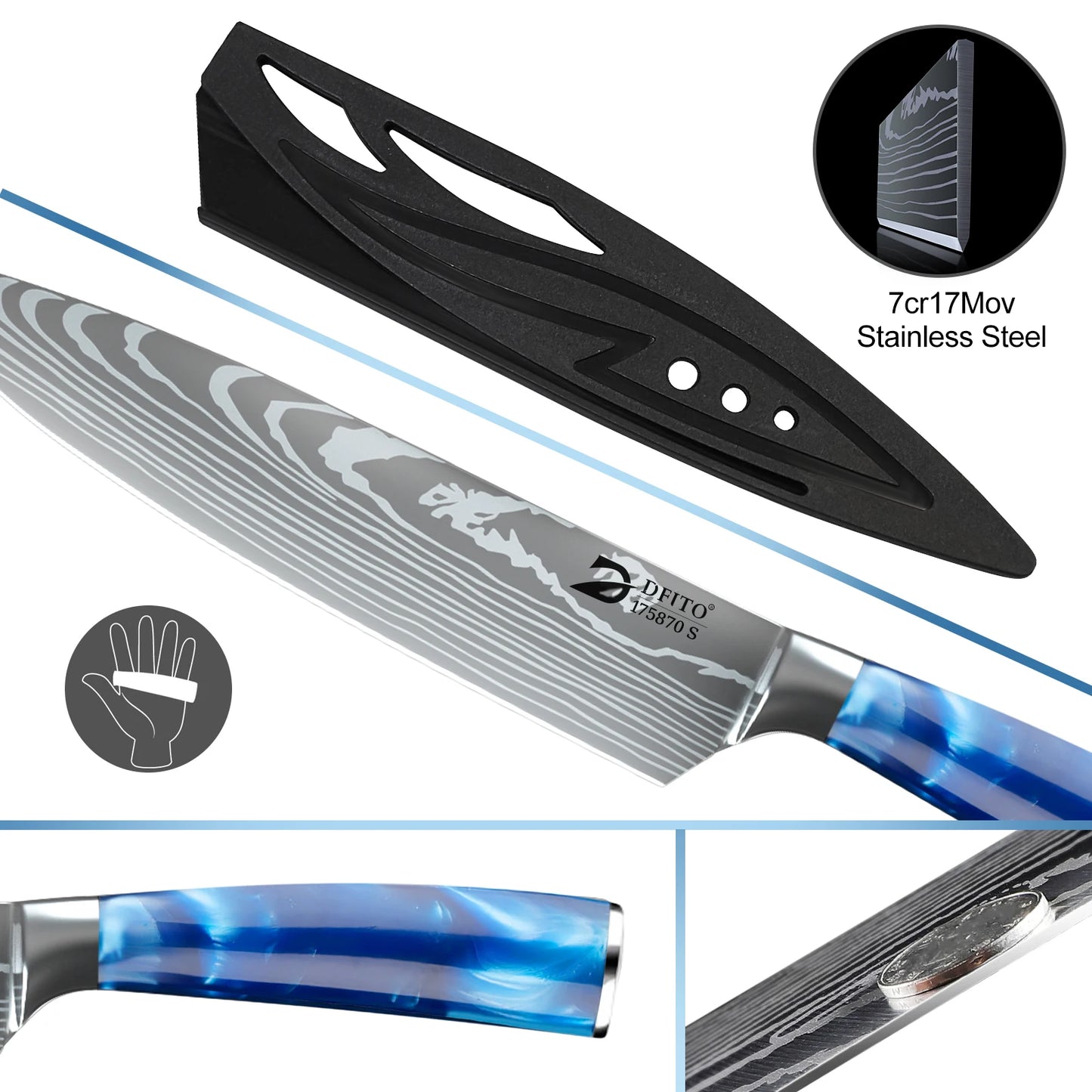 ZENG 8PCS Chef Knife Kitchen Knives Set Utility Boning Knife Cleaver Meat Fruit Bread Knife Japanese Santoku Knife with Cover