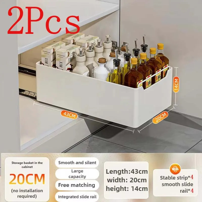 New Kitchen Storage Rack with Slide Rails Pull-out Kitchen Drawer, Storage Tray, Spice Box, Storage Shelf, Cabinets Organizer