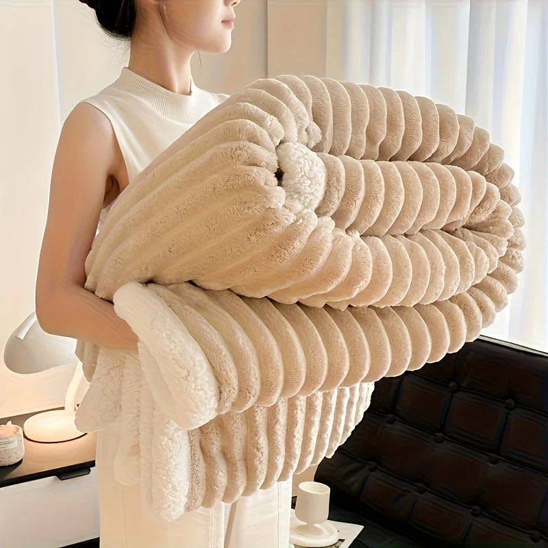 1pc Weighted Fleece Blanket -Soft, Warm, Throw for Bedroom, Living Room, Student Dormitory, Car, Sofa,8lbs With Sherpa