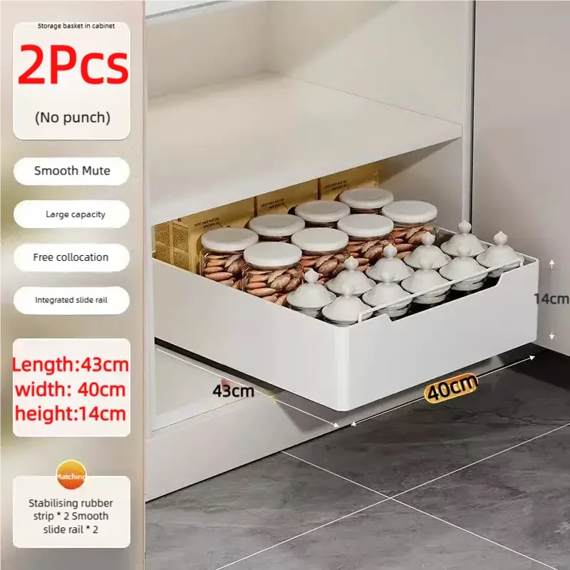 New Kitchen Storage Rack with Slide Rails Pull-out Kitchen Drawer, Storage Tray, Spice Box, Storage Shelf, Cabinets Organizer