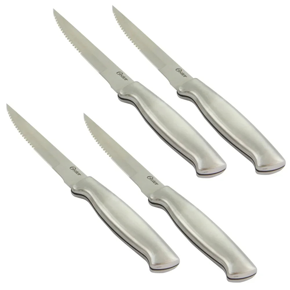 Stainless Steel Steak Knife Set 4 Piece 4.5 Inch Serrated Blades Rust Resistant Durable Kitchen Cutlery Hand Wash Recommended