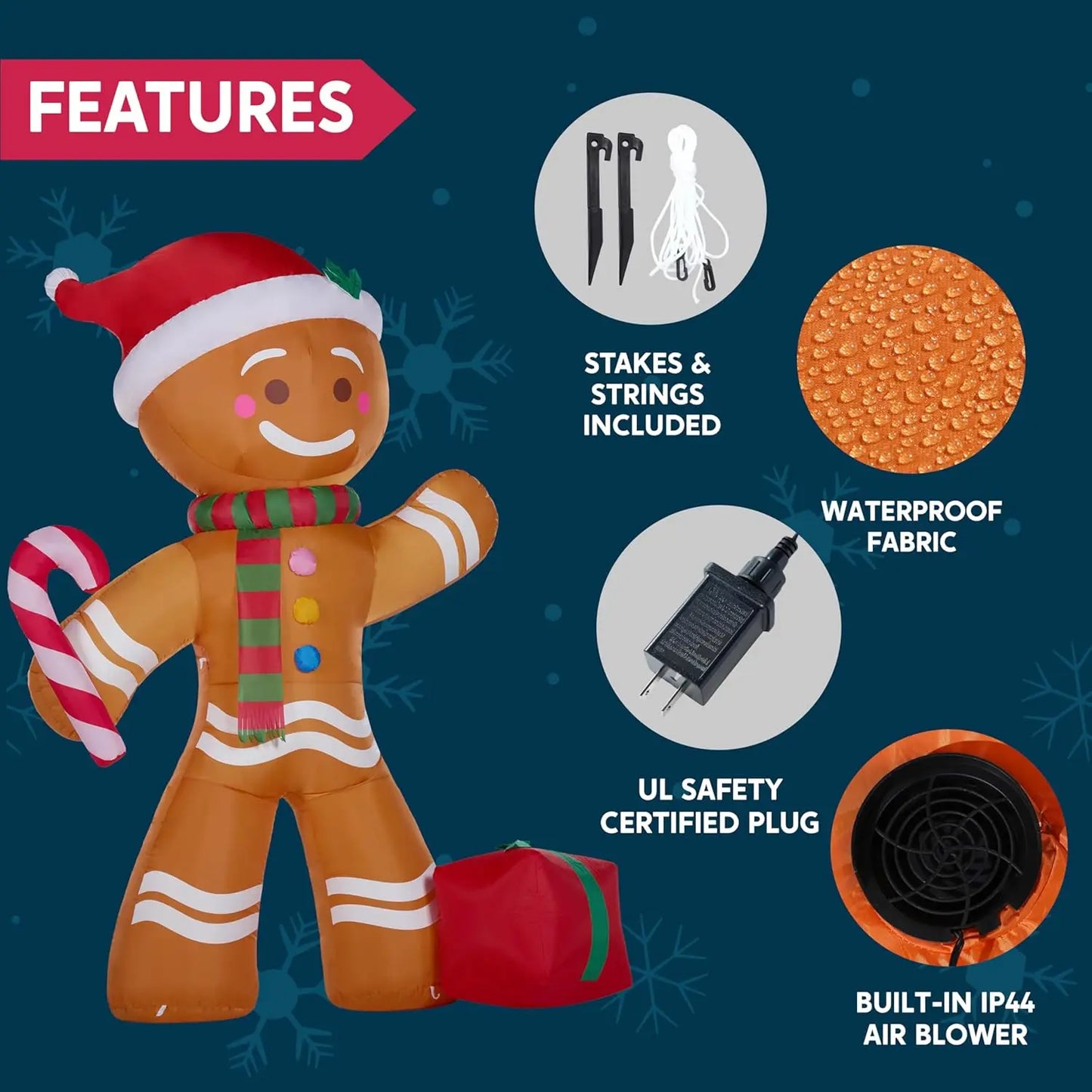 JOYFY 8 FT Christmas Inflatable Gingerbread Man with Candy Cane with Build-in LEDs for Xams Party Outdoor Décor