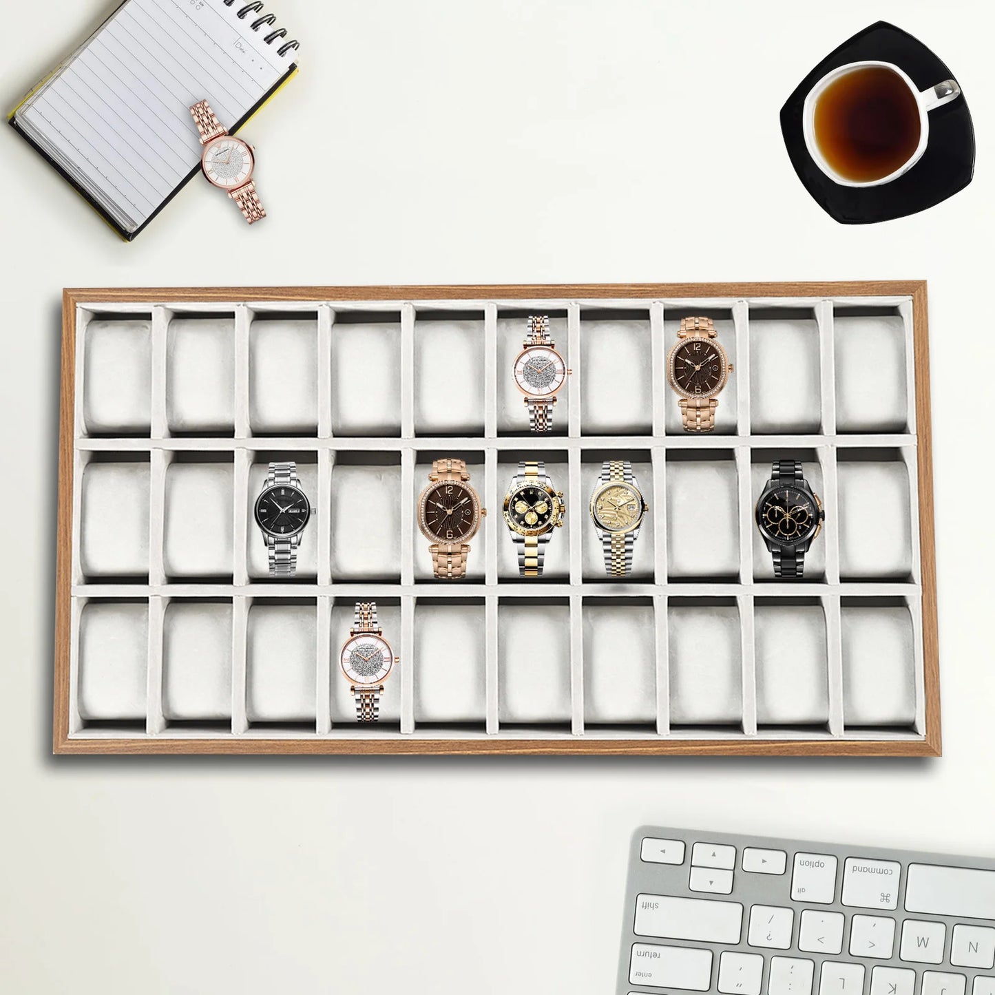 30 Slots Wooden Watch Box Organizer, Luxury Large Watch Jewelry Display Storage Box, Pillows Case, Wood Gift