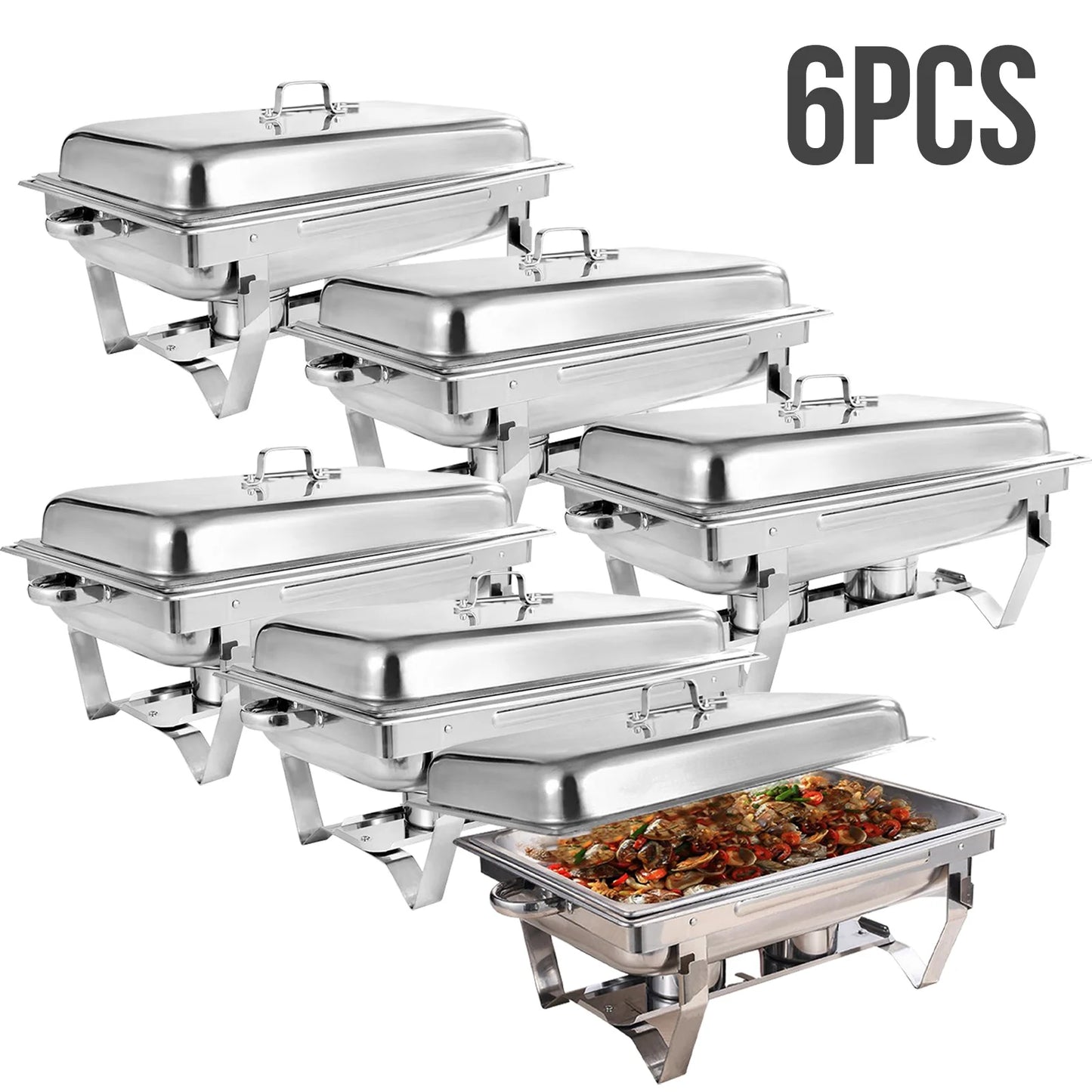Chafing Dish Buffet Set 8QT Electric Stainless Steel 4/6 Pack Full Size Pans Food Warmer Chafing Fuel Holder for Party Catering
