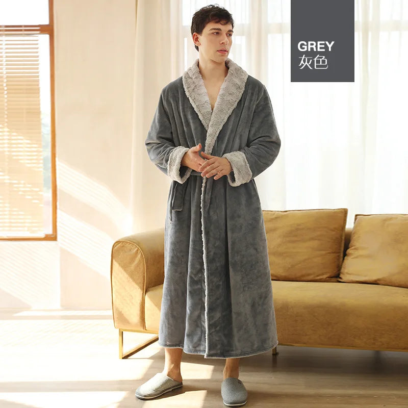 Men's Cozy Long-Sleeve Shawl Collar Home Loungewe Couple's Matching Brushed Flannel Robe Set Warm Sleepwear for Winter Nights
