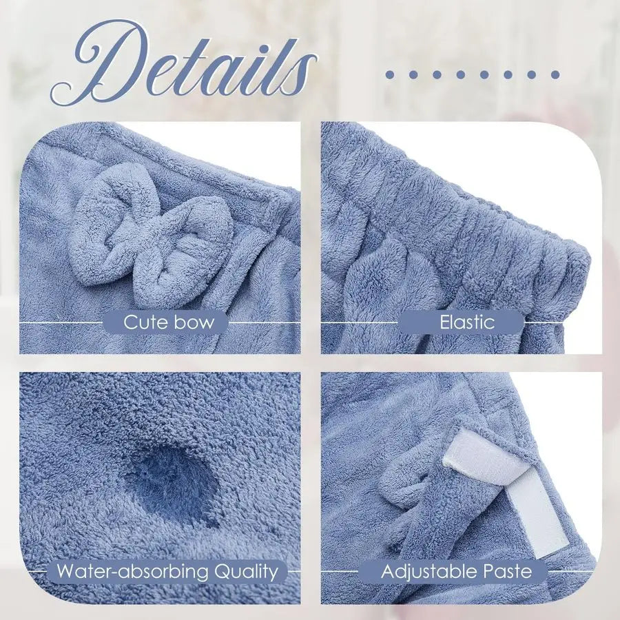 2 Sets Plus Size Womens Wrap Towel with Hair Towel Bath Wrap Shower Spa Wraps for Womens Bathrobe Blue