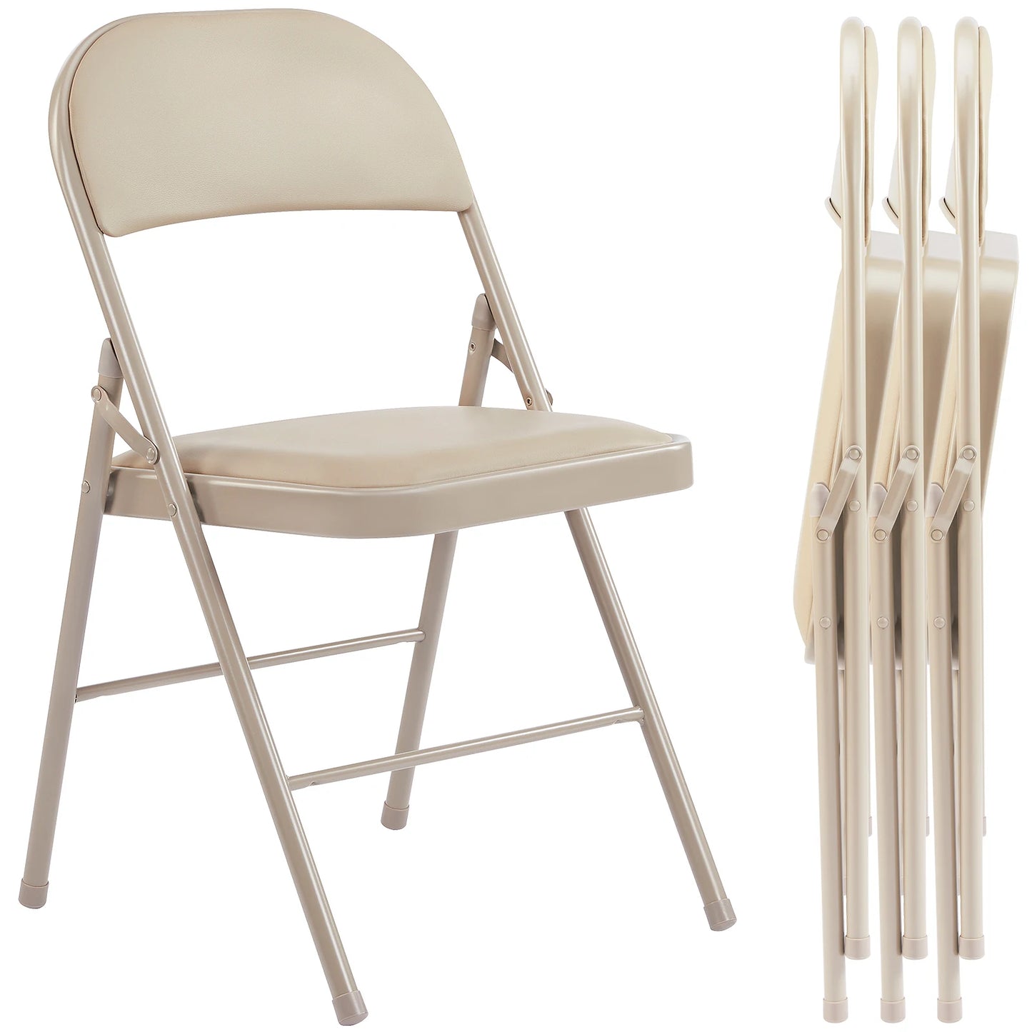 JHK Leather Padded Folding Chair 4 Pack, Sturdy Metal Living Room Dinner Chairs, Easy to Use Storage Outdoor, Home, Office