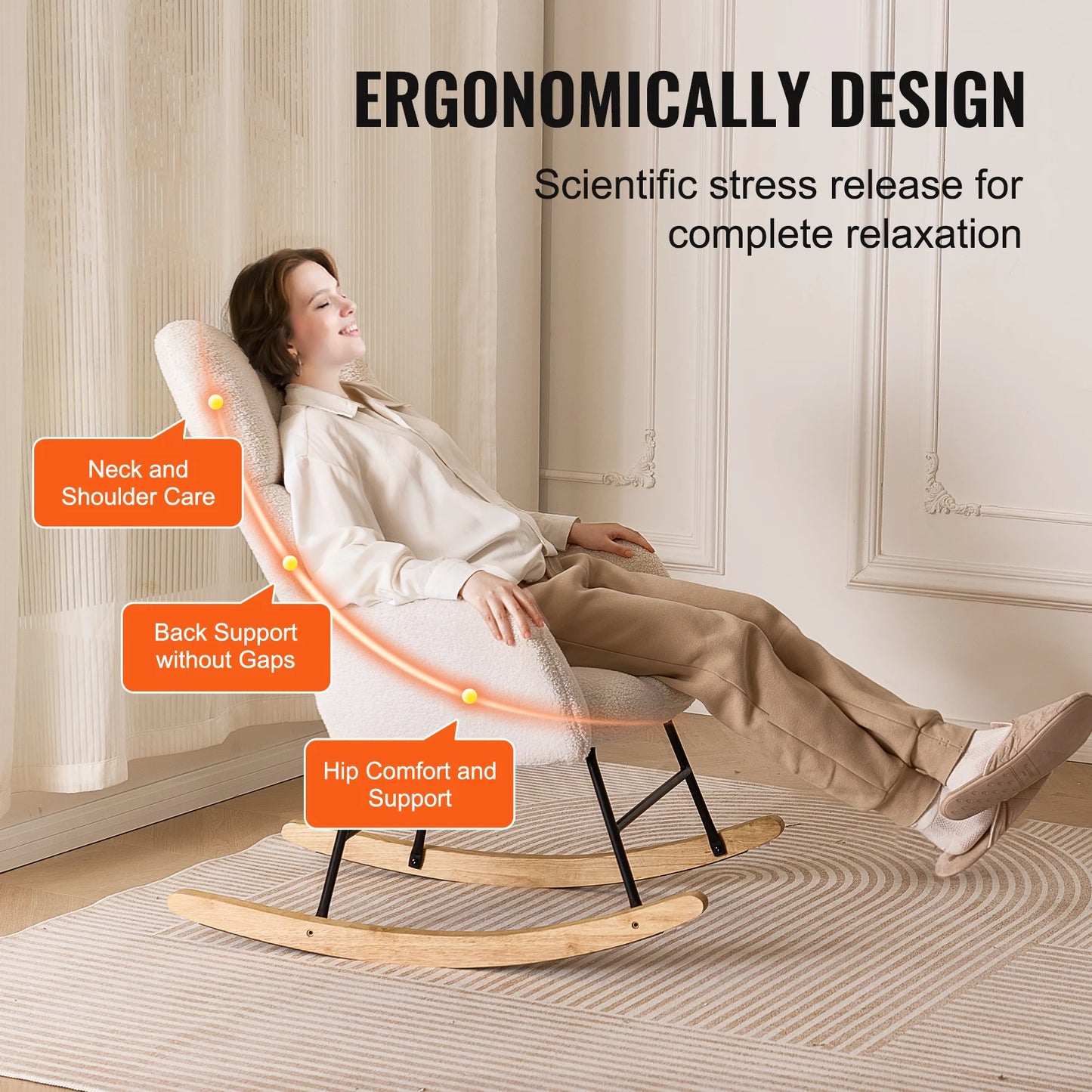 VEVOR Rocking Chair Nursery Glider 250 lbs Weight Capacity Upholstered Glider Rocker Chair for Nursery Bedroom Living Room Home