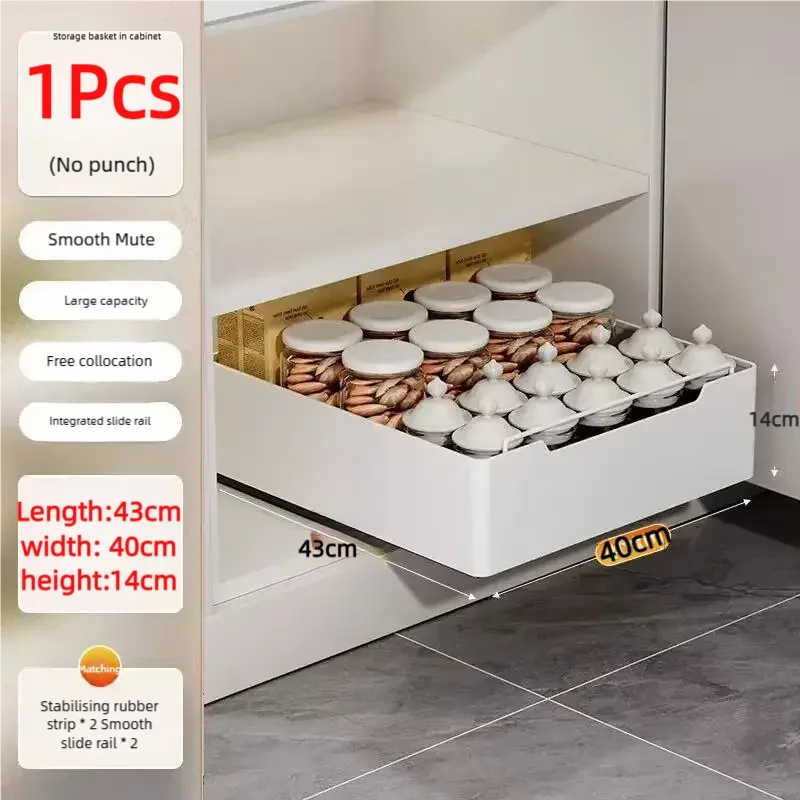 New Kitchen Storage Rack with Slide Rails Pull-out Kitchen Drawer, Storage Tray, Spice Box, Storage Shelf, Cabinets Organizer