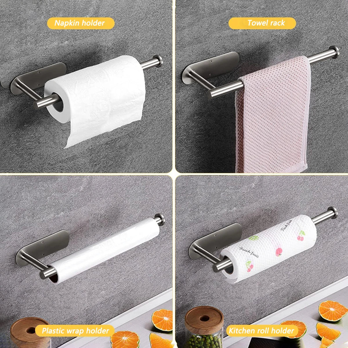 Paper Towel Holders, Adhesive Roll Paper Holder, Bathroom Storage Rack, Tissue Dispenser, Kitchen Organizers, Towel Rack