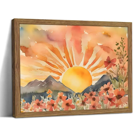 Sunset Boho Wall Art for Living Room Modern Abstract Floral Canvas Picture Boho Wall Decor, Sun Landscape Aesthetic Painting Pos