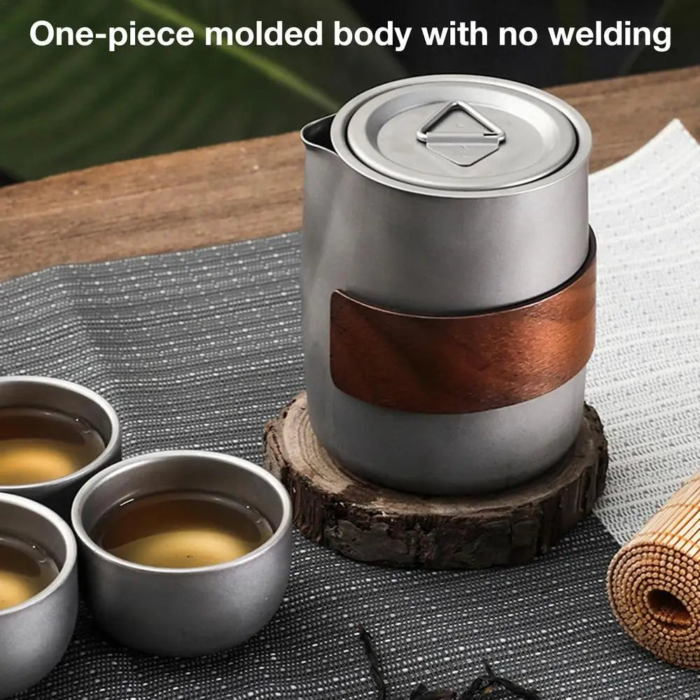 Camping Tableware Set Lightweight Titanium Coffee Pot Tea Kettle Outdoor Camping Kettle Set 3 Cups Tea Set For Hiking Picnic