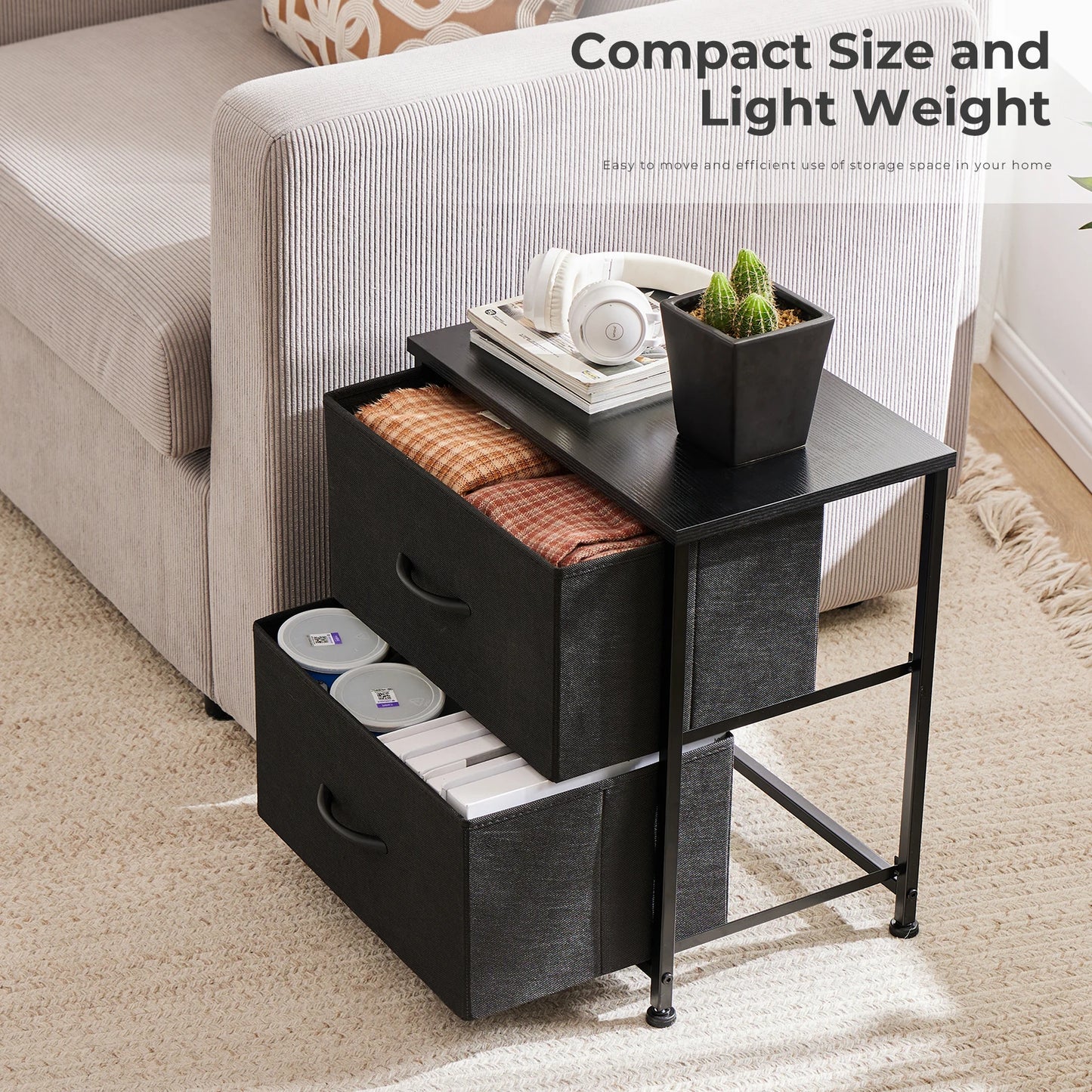 JHK Living Room Cabinet Layers Set of 2 Fabric Drawers, Bedside Nightstand Table, Closet Clothes Chest, Display Cabinet