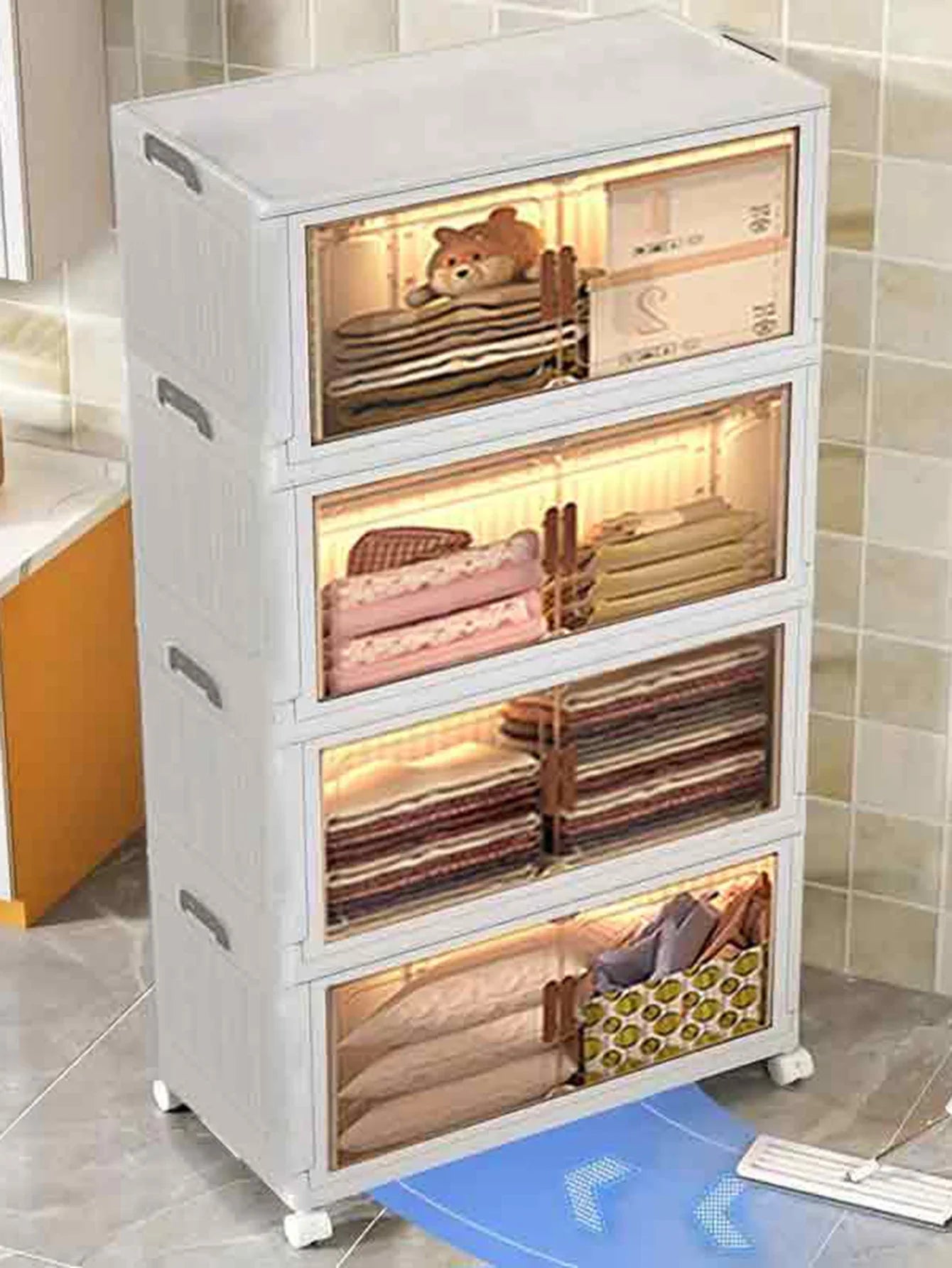 5 Tier Versatile 1-5 Tier Folding Storage Cabinet with Magnetic Doors - Dustproof, Waterproof for Clothes, Toys, Snacks