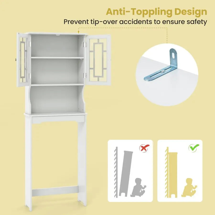 Over The Toilet Storage Cabinet, Home Bathroom Space Saver Organizer Above Toilet, Double Doors and Adjustable Shelf