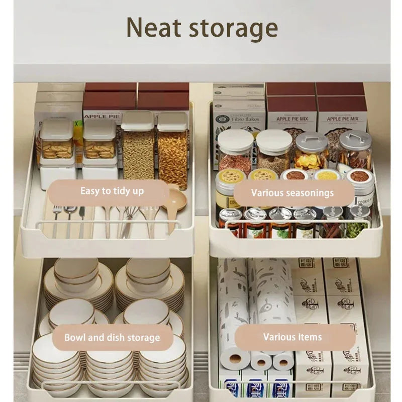 New Kitchen Storage Rack with Slide Rails Pull-out Kitchen Drawer, Storage Tray, Spice Box, Storage Shelf, Cabinets Organizer