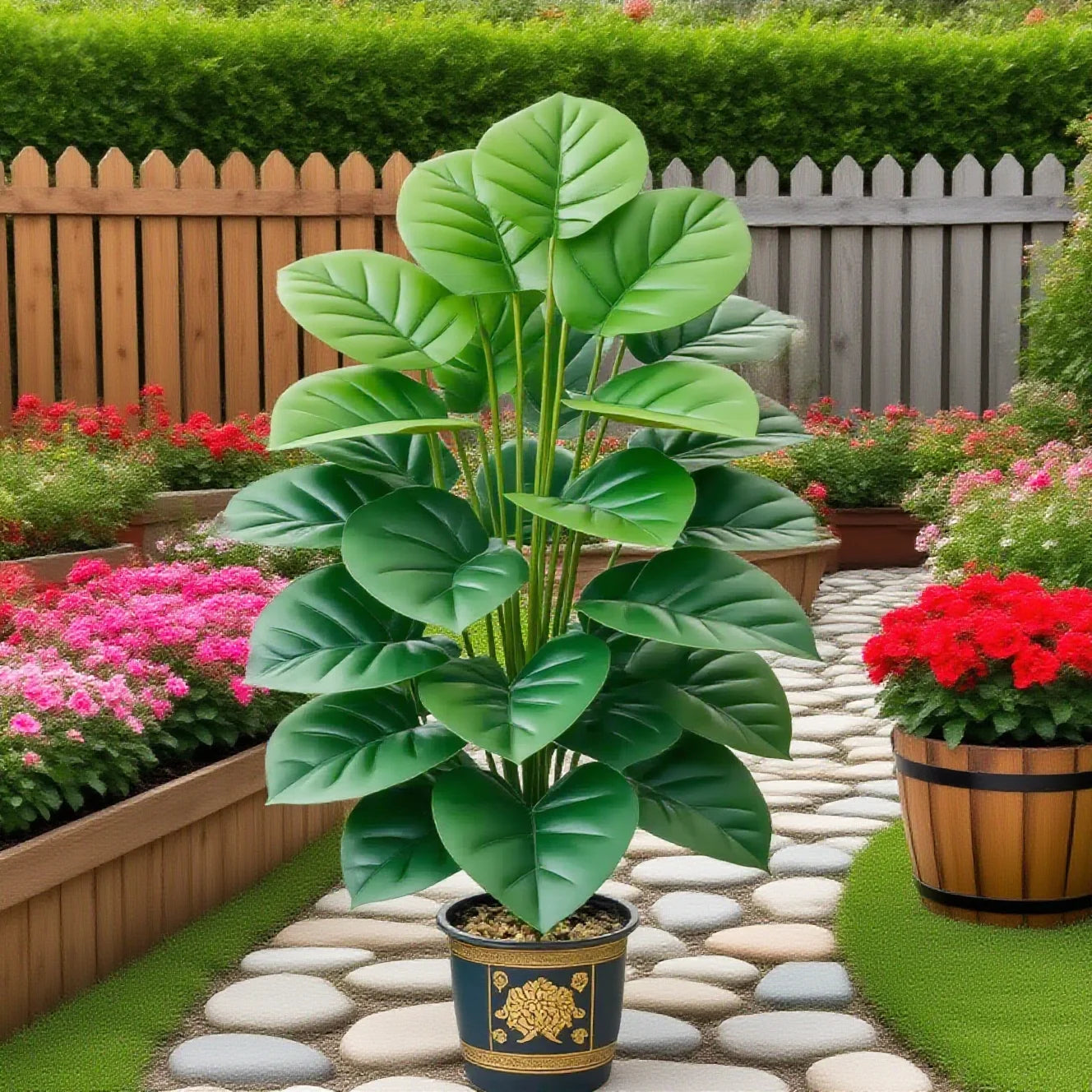 Large Artificial Pothos Plant with 24 Leaves, Tall Faux Greenery in Pot for Indoor Outdoor Decor, Perfect for Living Room, Office