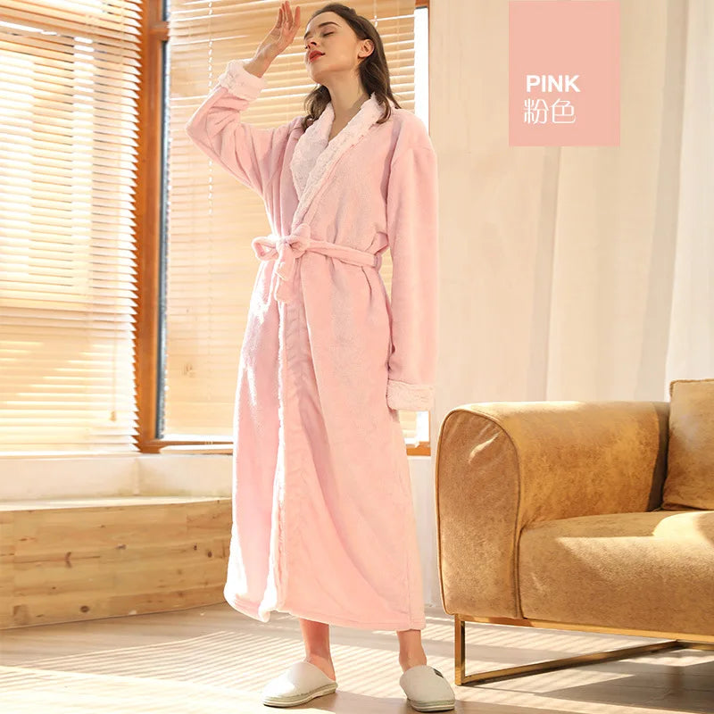 Men's Cozy Long-Sleeve Shawl Collar Home Loungewe Couple's Matching Brushed Flannel Robe Set Warm Sleepwear for Winter Nights