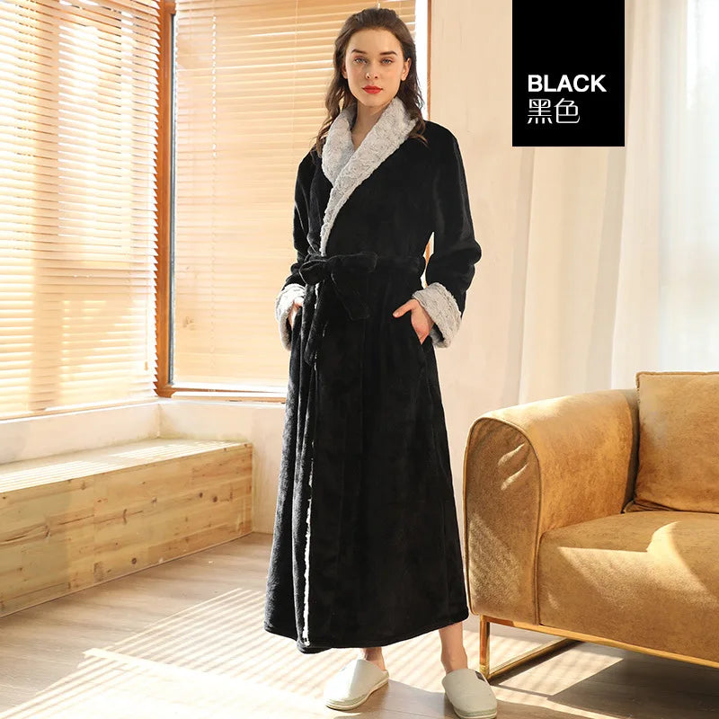 Men's Cozy Long-Sleeve Shawl Collar Home Loungewe Couple's Matching Brushed Flannel Robe Set Warm Sleepwear for Winter Nights