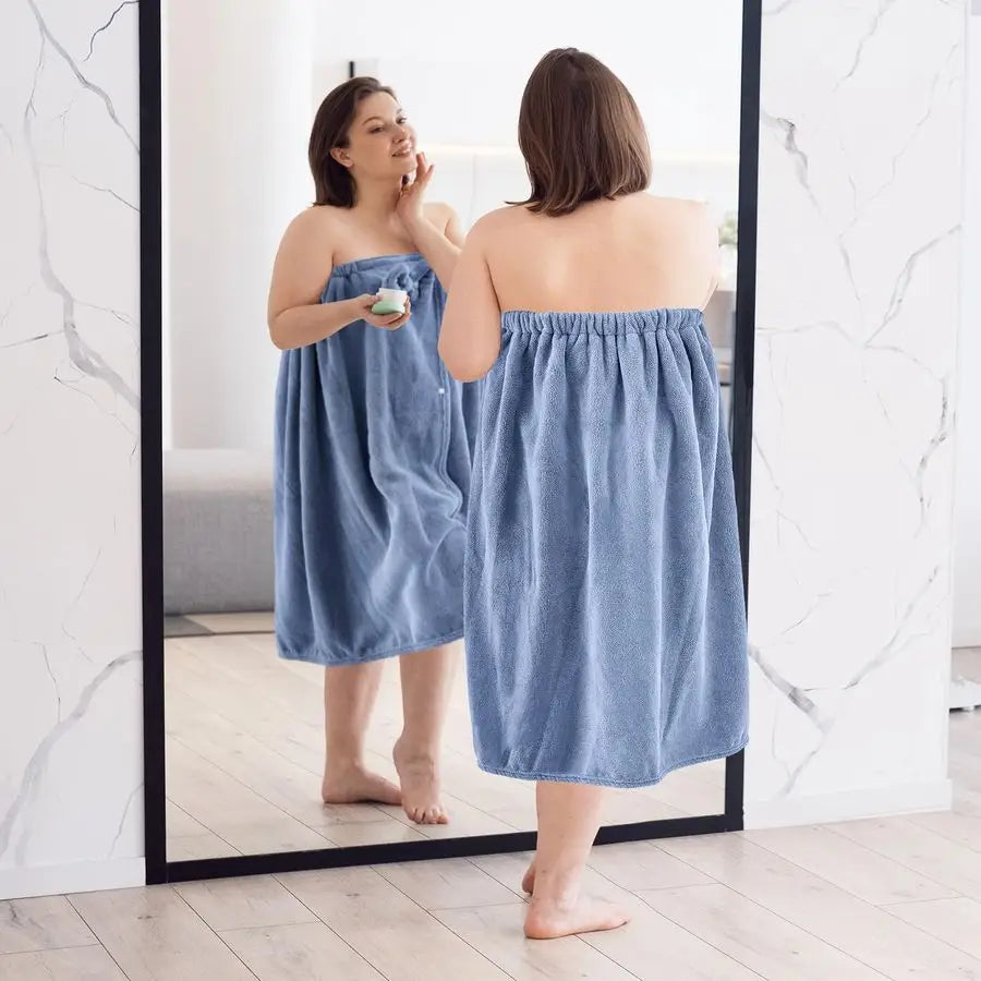 2 Sets Plus Size Womens Wrap Towel with Hair Towel Bath Wrap Shower Spa Wraps for Womens Bathrobe Blue