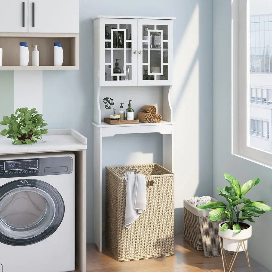 Over The Toilet Storage Cabinet, Home Bathroom Space Saver Organizer Above Toilet, Double Doors and Adjustable Shelf