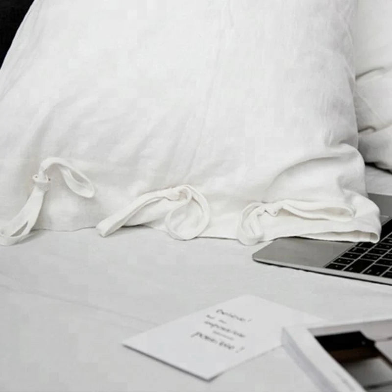 100% Linen Bedding Set,1 Duvet Cover with Tie Closure,2 Pillowcases,Fitted Sheet,Soft, Machine Washable,White
