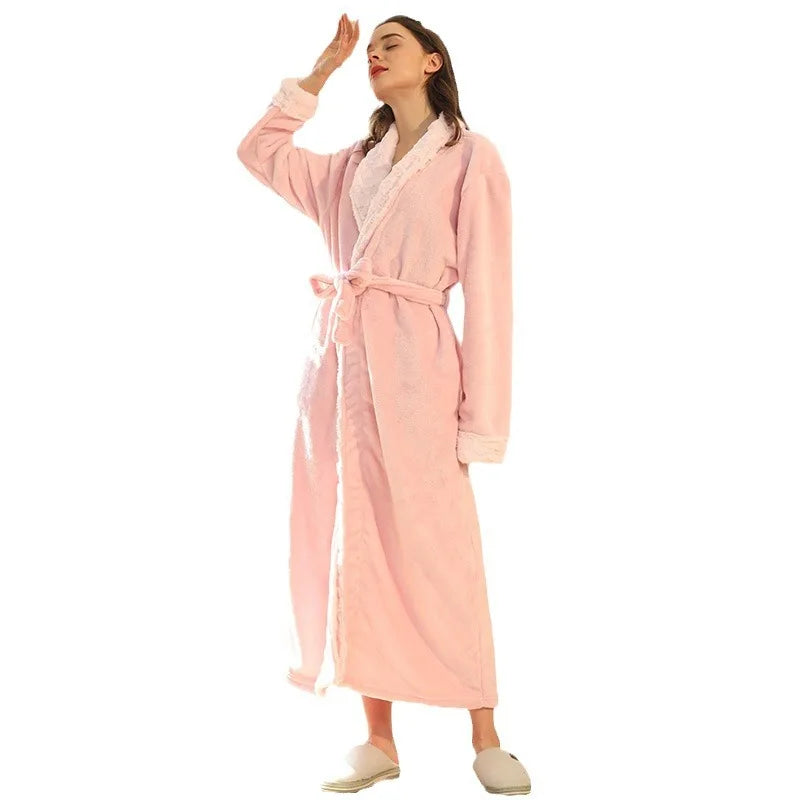 Men's Cozy Long-Sleeve Shawl Collar Home Loungewe Couple's Matching Brushed Flannel Robe Set Warm Sleepwear for Winter Nights