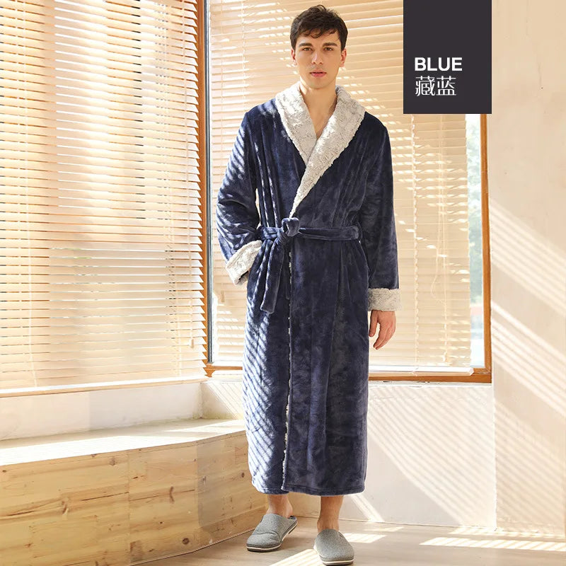Men's Cozy Long-Sleeve Shawl Collar Home Loungewe Couple's Matching Brushed Flannel Robe Set Warm Sleepwear for Winter Nights