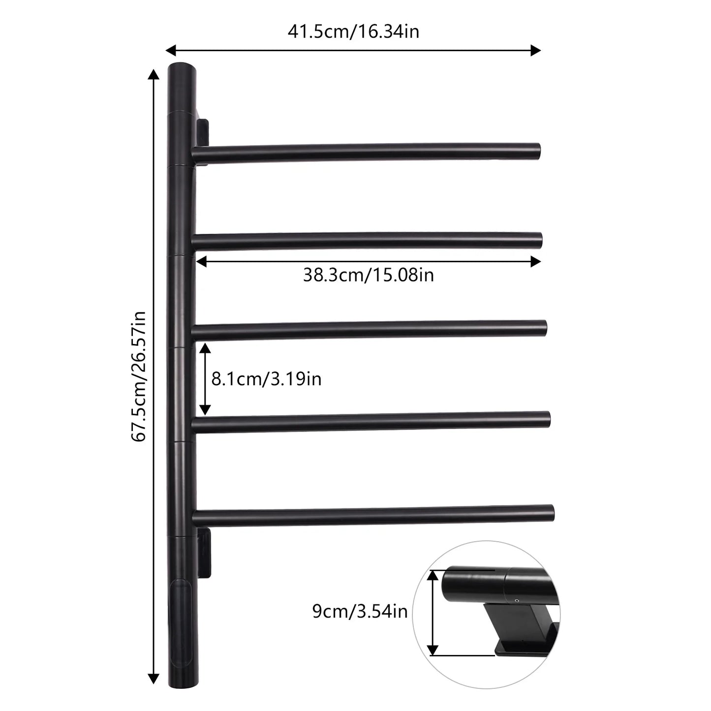 180° Rotation Bathroom Electric Towel Rack Wall Mounted Smart Home Heated Towel Bar with LED Display IPX5
