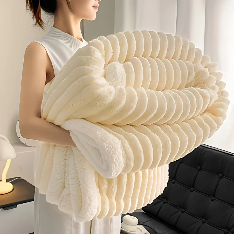 1pc Weighted Fleece Blanket -Soft, Warm, Throw for Bedroom, Living Room, Student Dormitory, Car, Sofa,8lbs With Sherpa