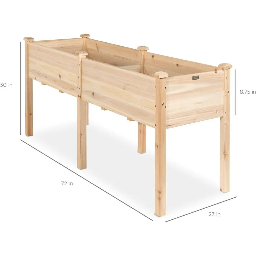72 x 24 x 30 Inch Durable Wooden Elevated Garden Bed with Divider, Suitable for Patio, Balcony, and Backyard, Supports Up to 300